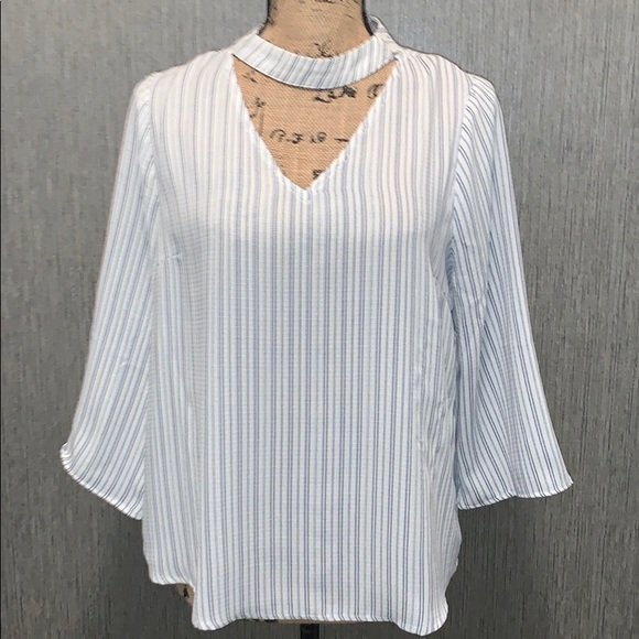 Skies Are Blue Tops - Skies Are Blue Bell Sleeve Choker Blouse Size S